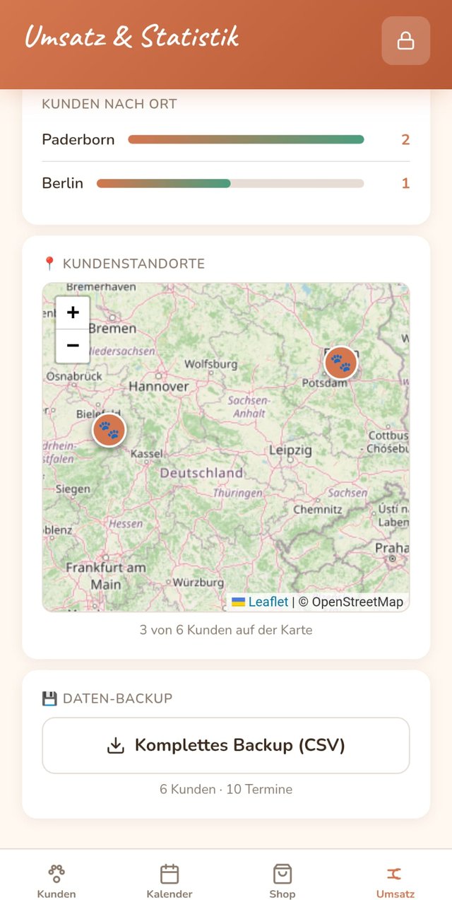 Kundenstandorte auf Karte und CSV-Backup